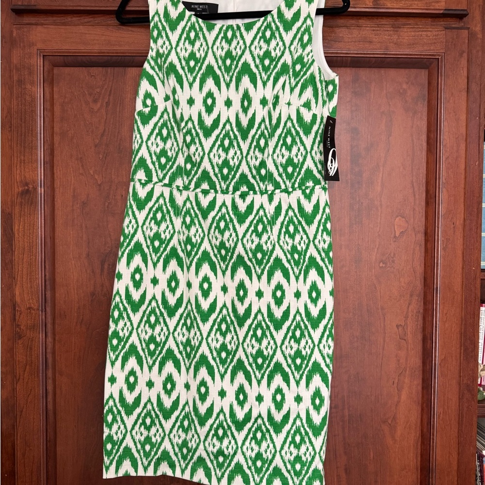 Nine West Green and White Sheath Mini Dress